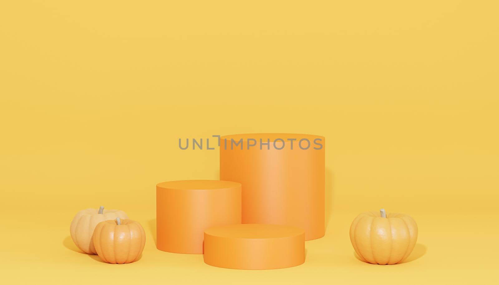 Podiums or pedestals with pumpkins for products display or advertising for autumn holidays, 3d render by Frostroomhead