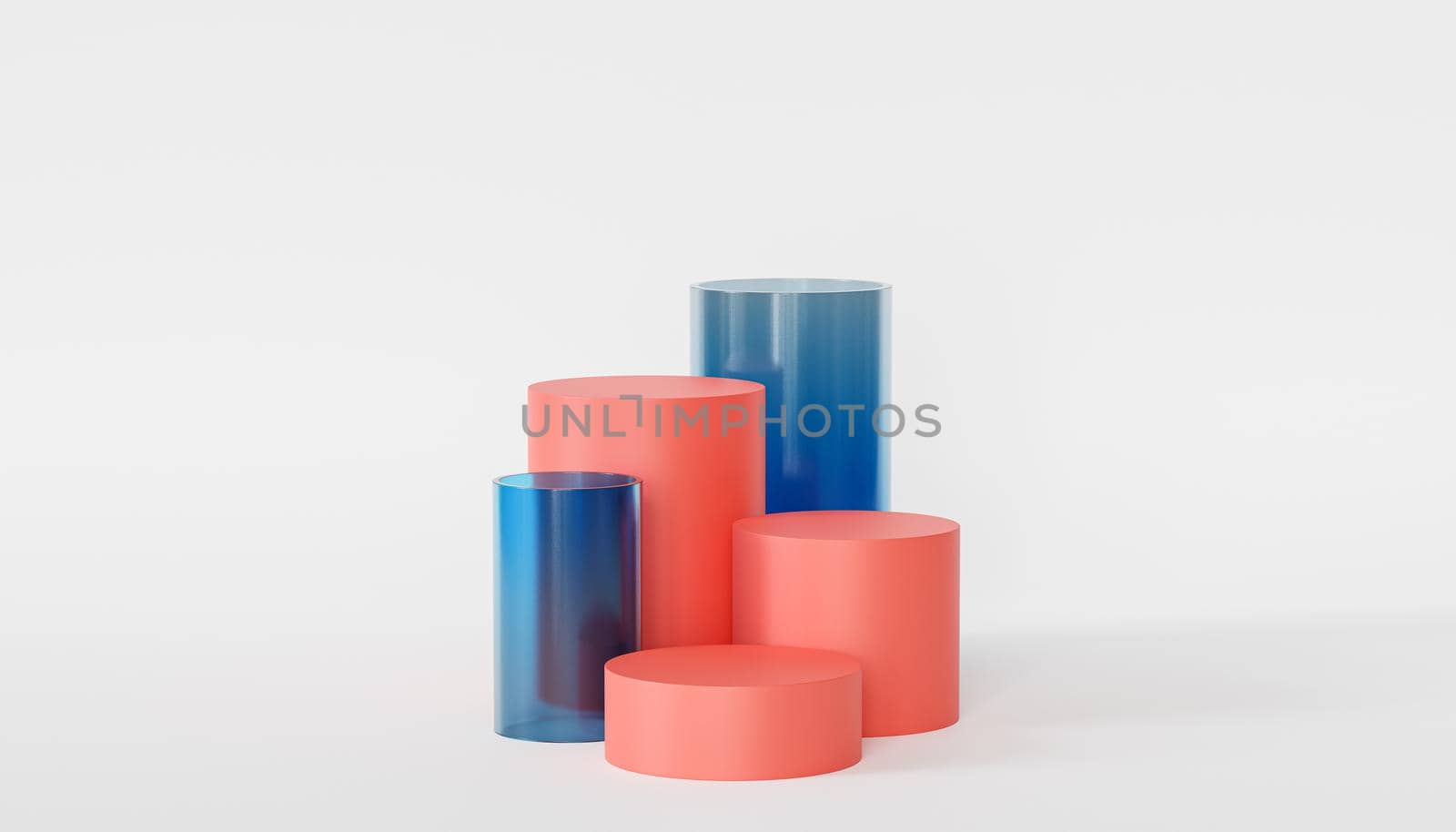 Red podiums or pedestals for products or advertising on white background, 3d render
