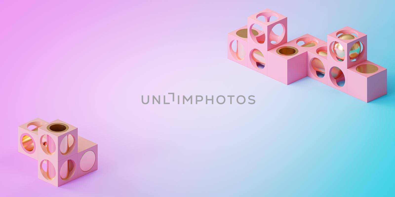 Abstract futuristic cube and cylinder objects on gradient background, minimal 3d render by Frostroomhead