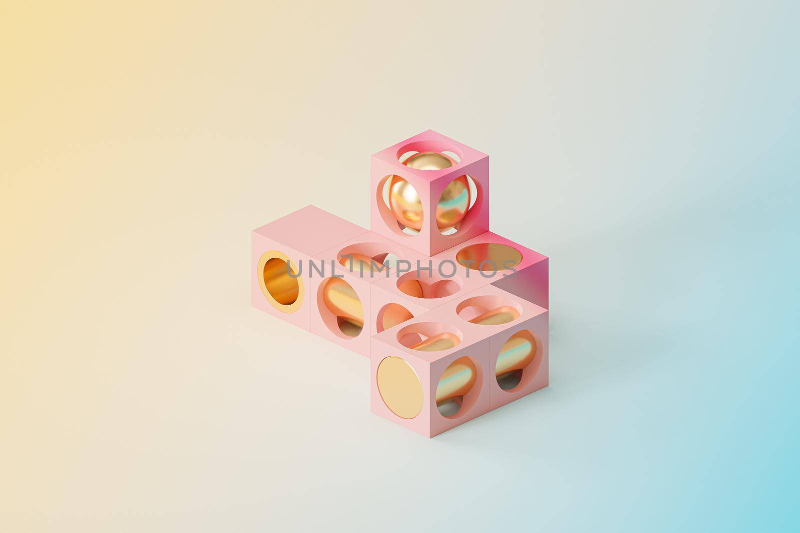 Abstract futuristic cube objects on gradient background, minimal 3d render by Frostroomhead