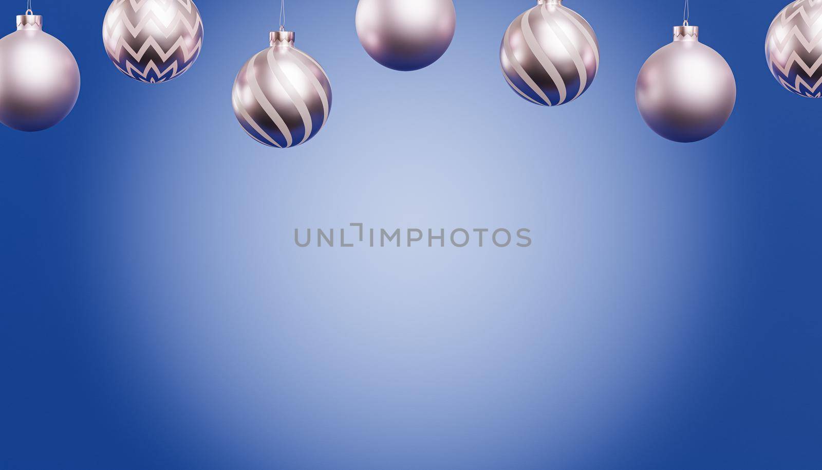 Christmas or New Year holidays banner background with silver baubles, 3d render by Frostroomhead