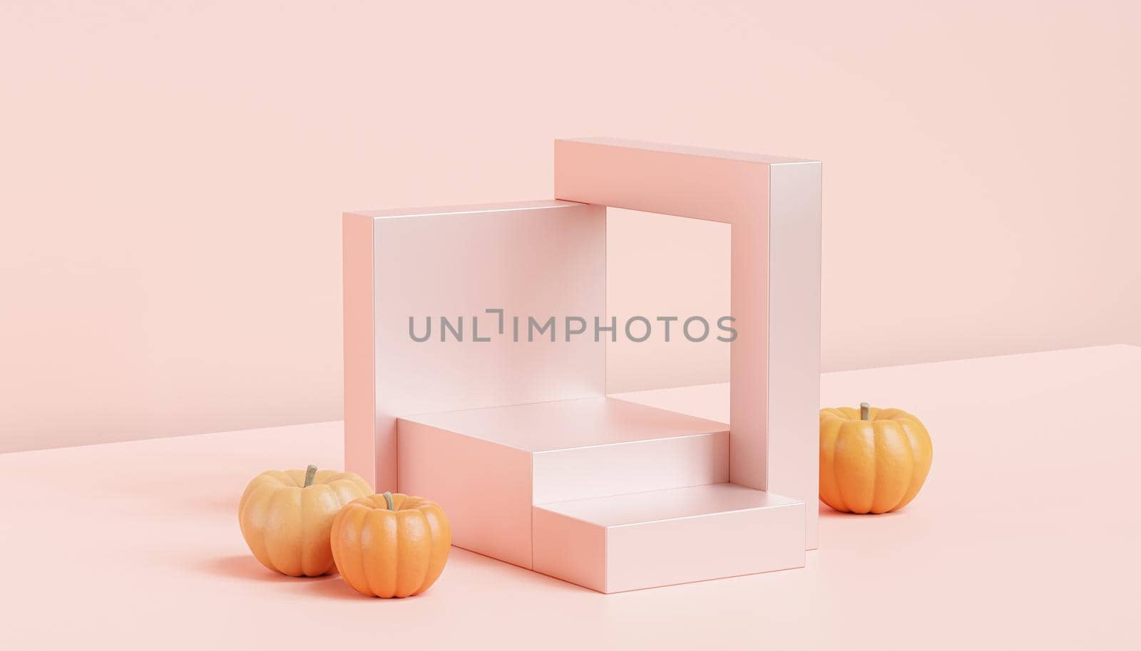 Podium or pedestal with pumpkins for products display or advertising for autumn holidays, 3d render by Frostroomhead