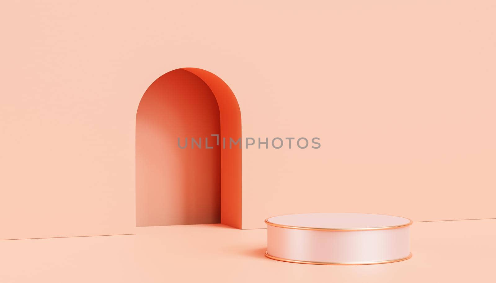 Beige luxury podium or pedestal for products or advertising on pastel peach colored background, 3d render by Frostroomhead