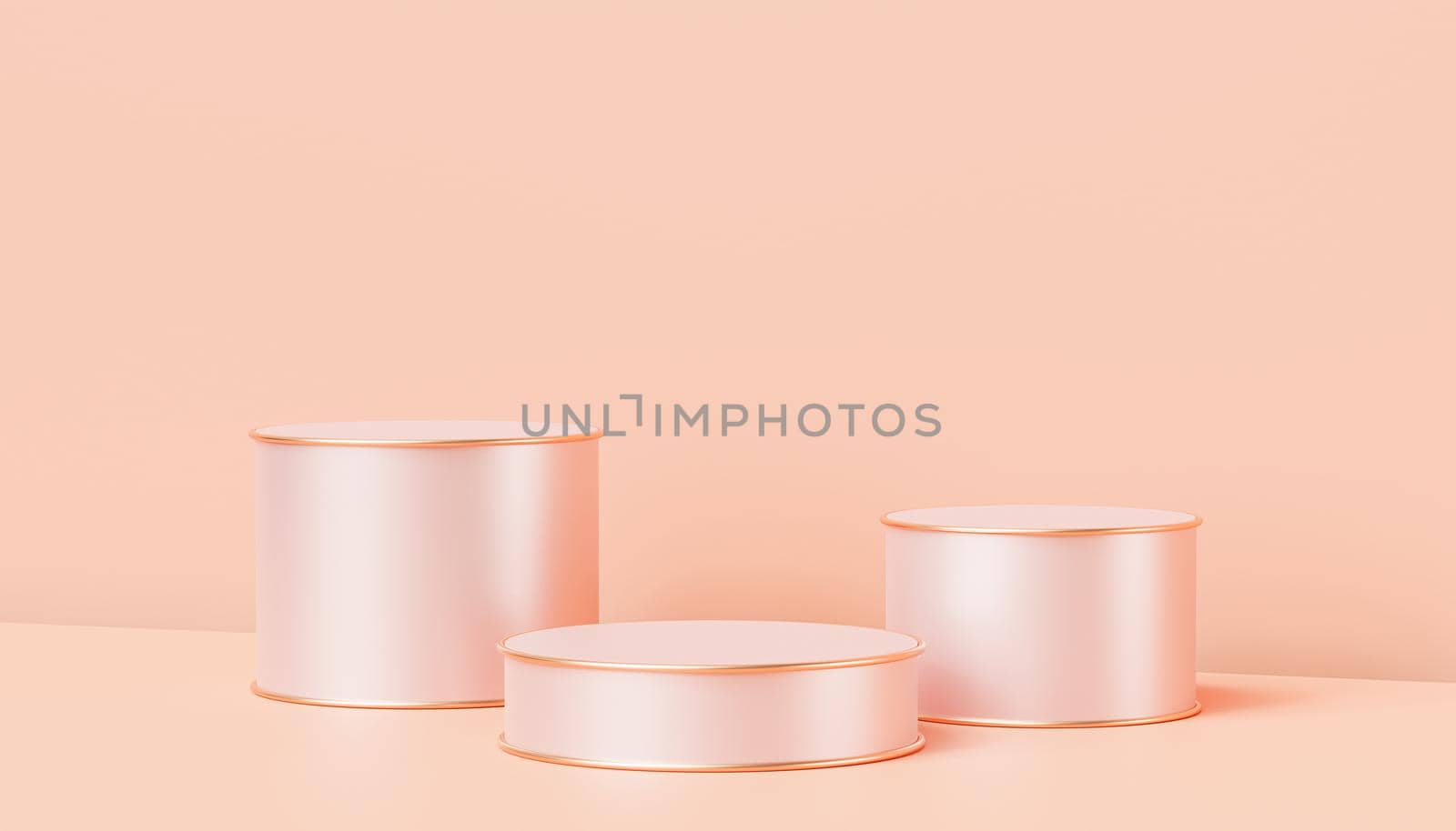 Beige luxury podiums or pedestals for products or advertising on pastel peach colored background, 3d render