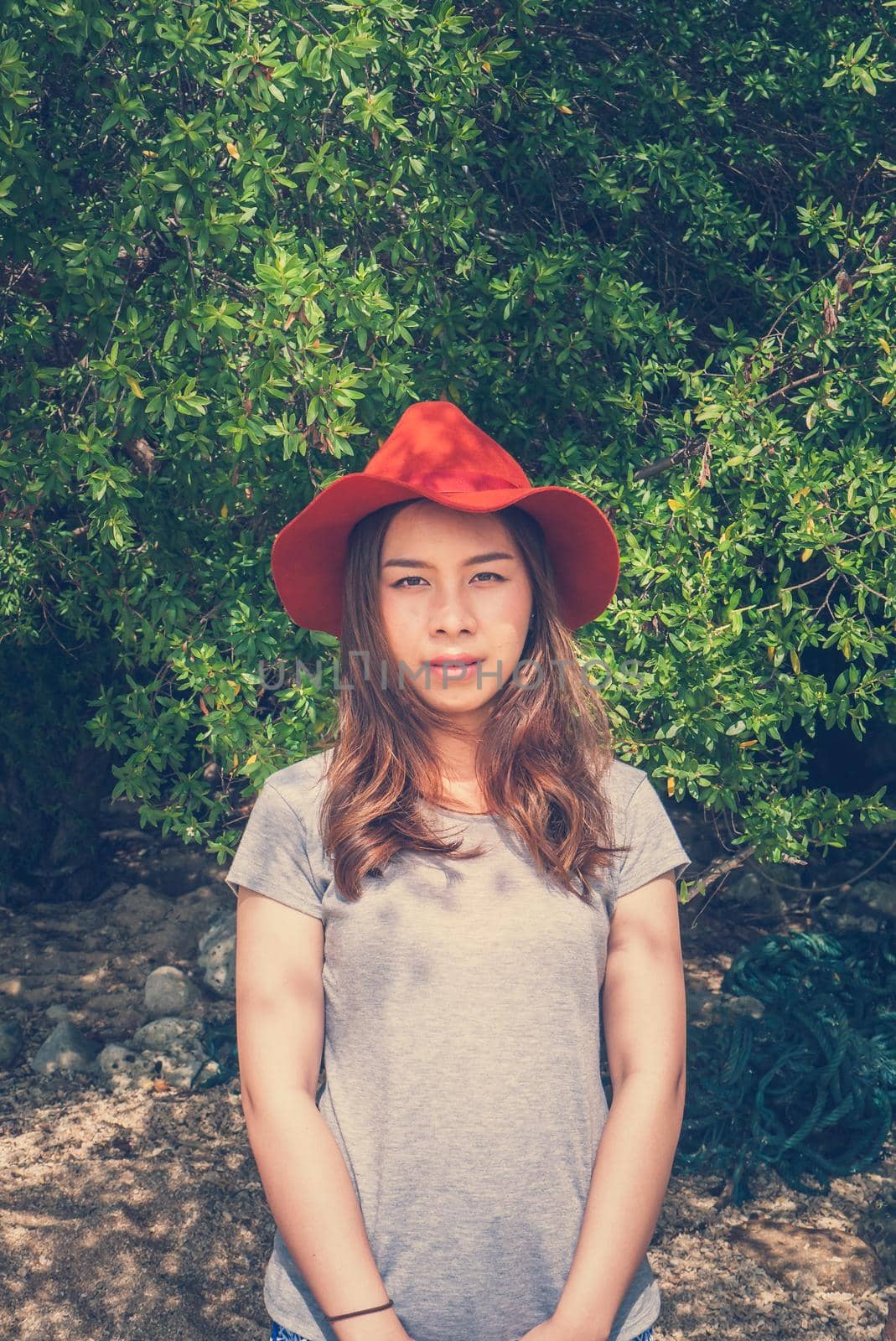 Portrait Young asian woman - vintage film tone effect and light filter