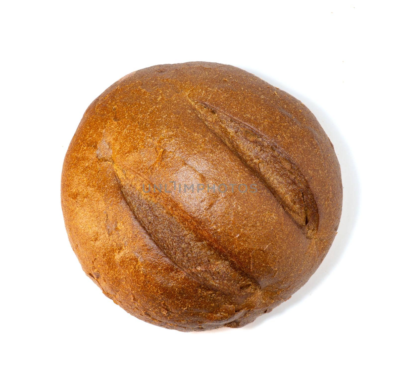 Round black bread on white background. Fresh bread, healthy food on white background
