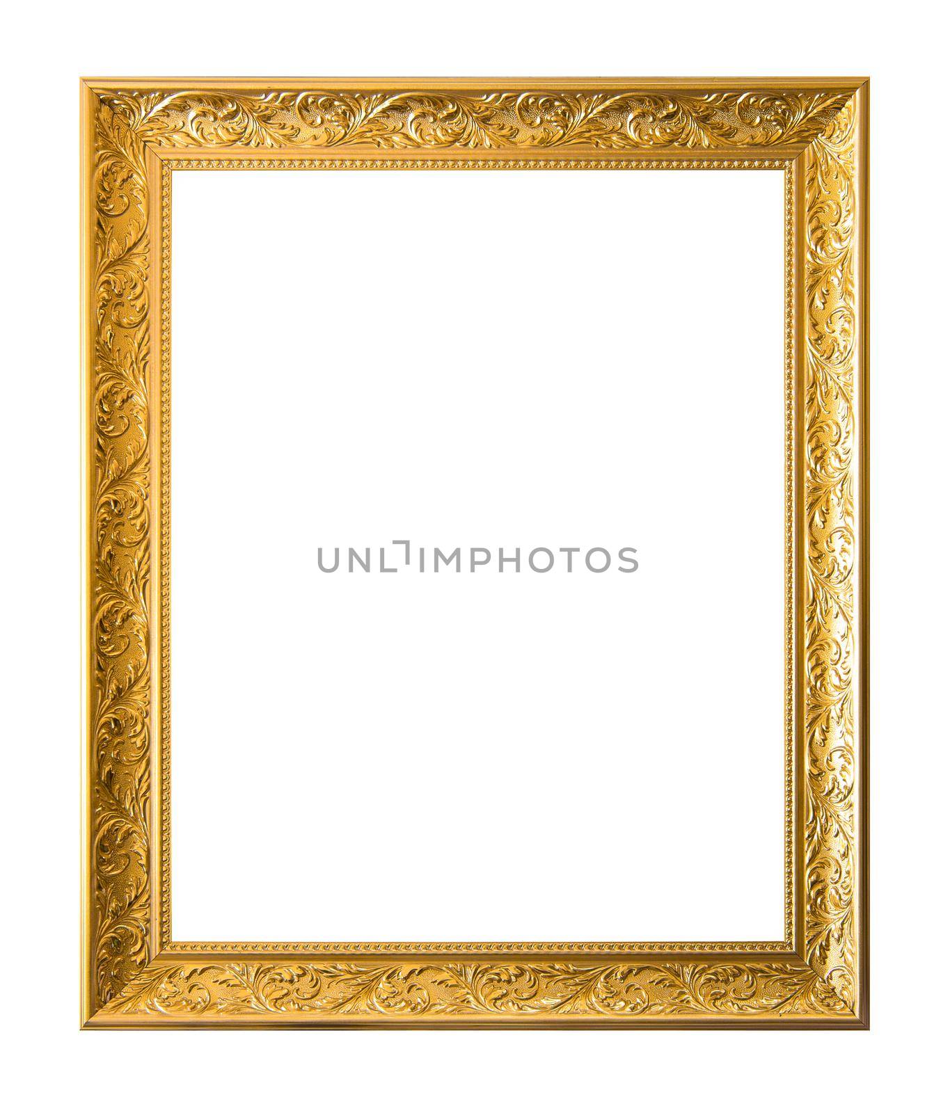 Gold ancient vintage wooden frame isolated on white background