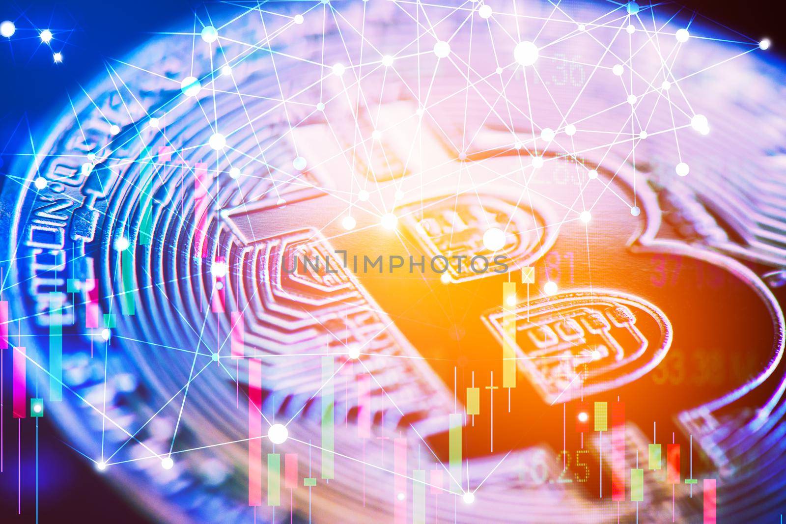 Bitcoin stock market trend chart. Financial stock and Business Investment trading concept. Money currency and cryptocurrency theme.