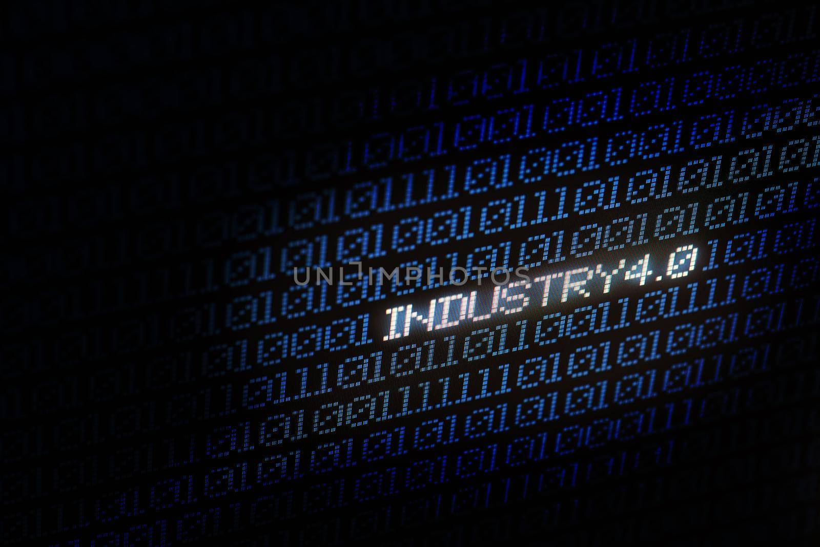 Industrial 4.0 Blue digital matrix bacgkground. Abstract background and Technology concept. Smart network connection and Internet of things theme. Cyber security theme