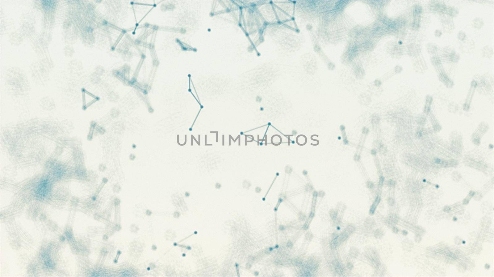 Abstract blue blurred geometry wireframe network and connecting dot in space on white background. Futuristics computer and medical science concept. Abstract technology concept. 3D illustration render