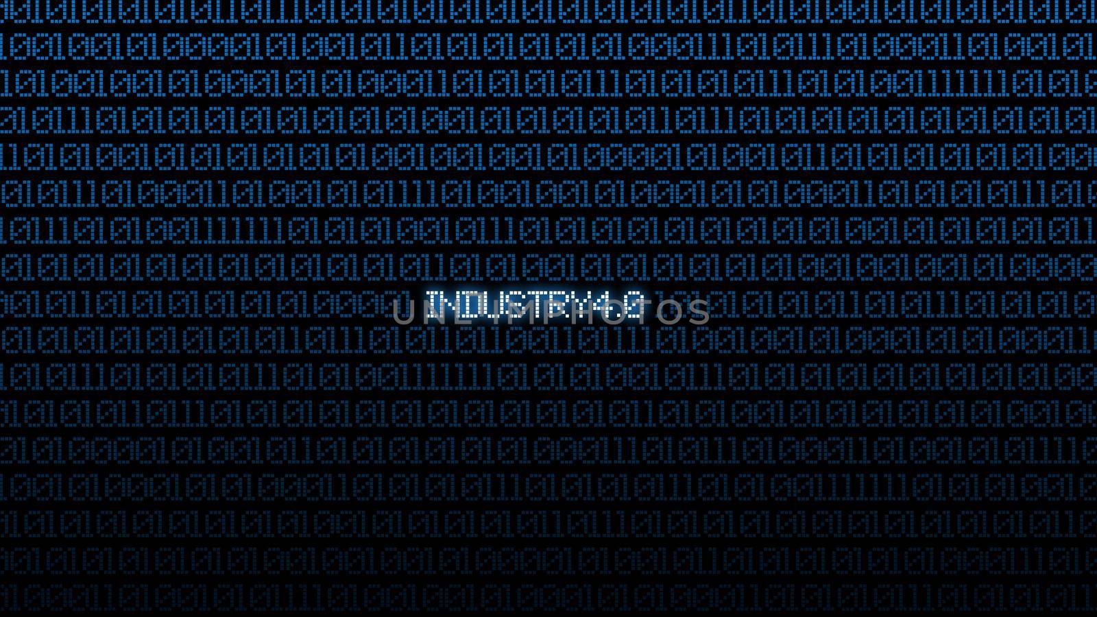 Industrial 4.0 Blue digital matrix bacgkground. Abstract background and Technology concept. Smart network connection and Internet of things theme. Cyber security theme