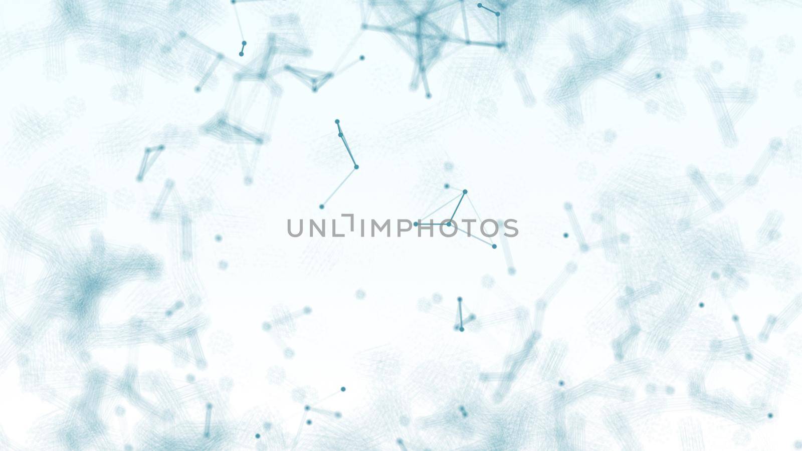 3D Abstract blue blurred geometry wireframe network and connecting dot in space on white background. Futuristics computer and medical science concept. Abstract technology graphic design illustration.