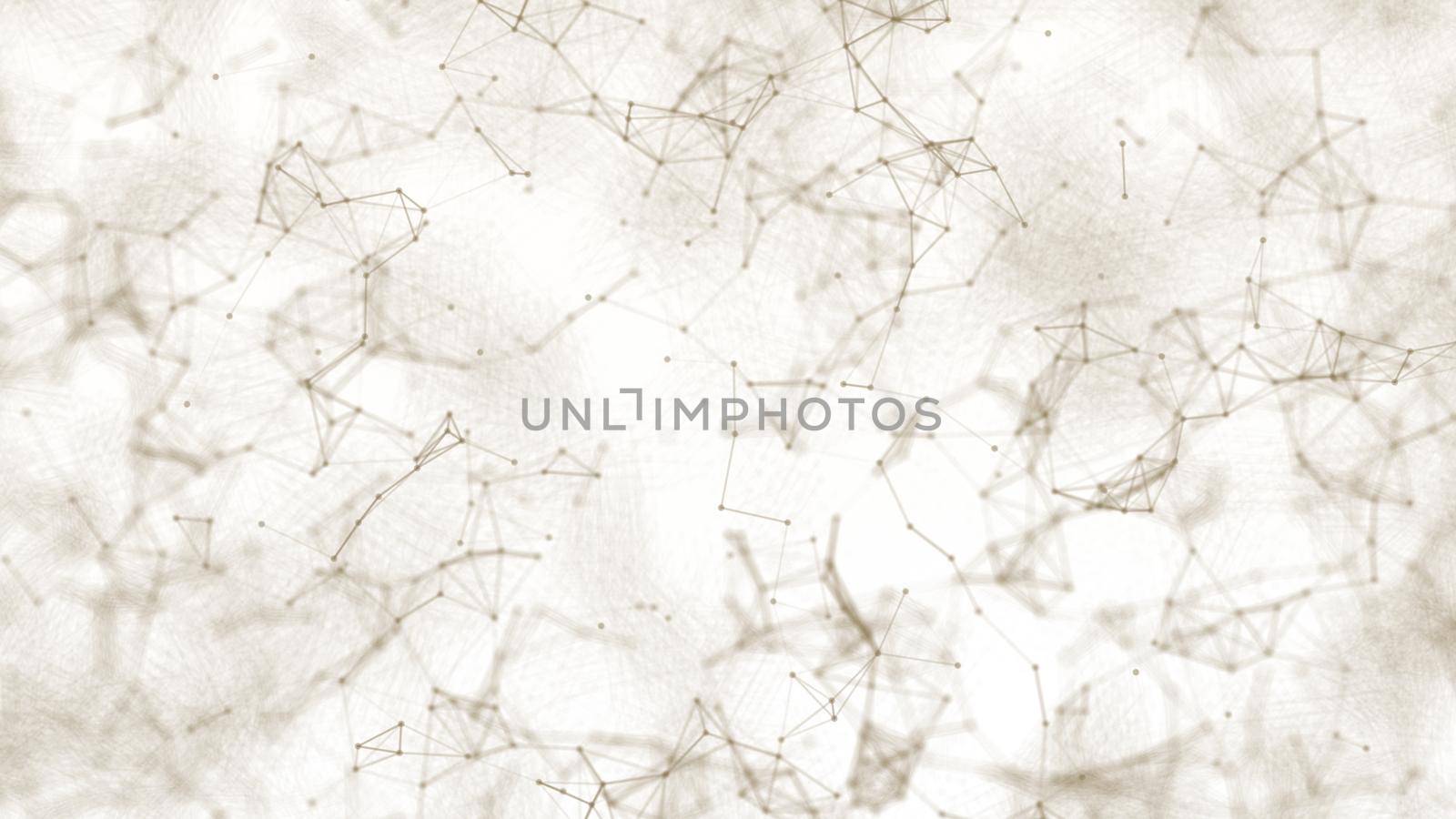 3D Abstract brown blurred geometry wireframe network and connecting dot in space on white background. Futuristics computer and medical science concept. Abstract technology graphic design illustration.