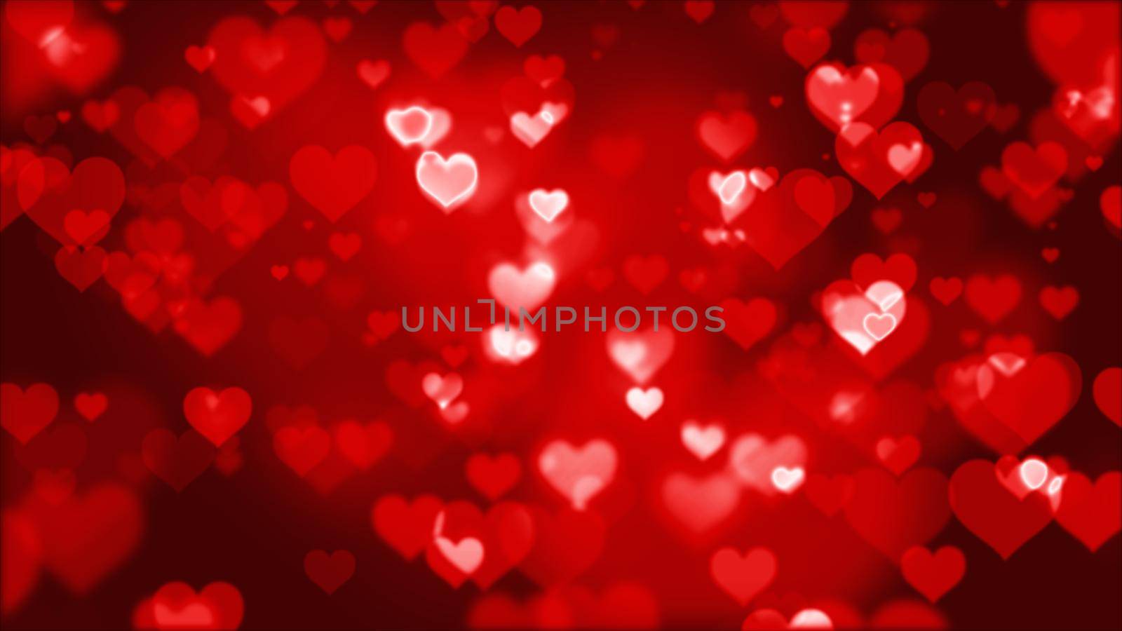 Many red hearts particle emotion fade in bokeh floating on black screen background. Icon confetti and abstract particle for decoration template element. Happy Valentines Day effect wallpaper