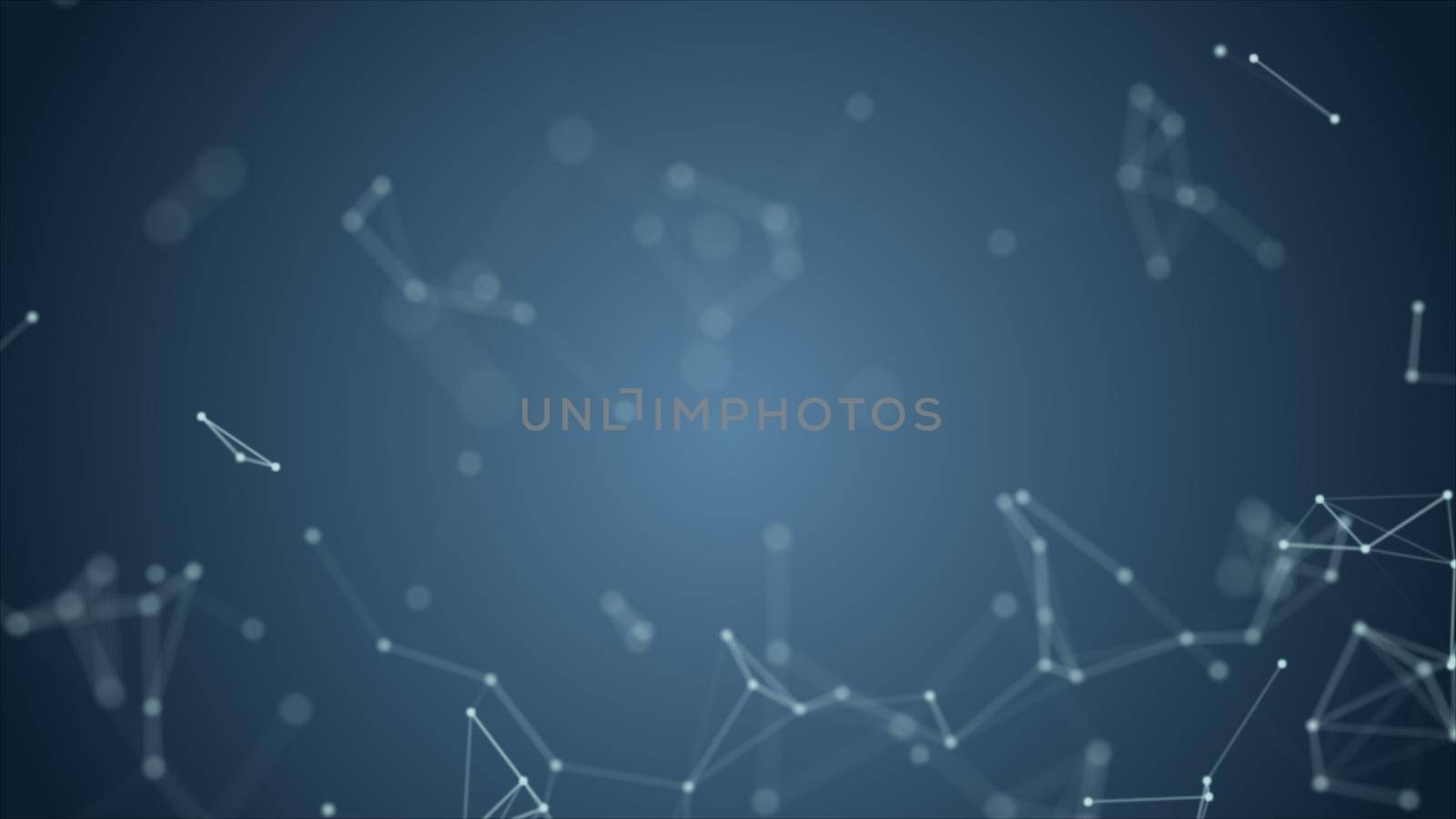 Abstract blue blurred geometry wireframe network and connecting dot in space on blue background. Security of futuristics computer and science concept. Abstract technology concept. 4K graphic design