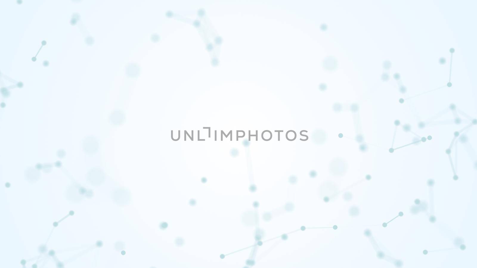 Abstract blue blurred geometry wireframe network and connecting dot in space on white background. Futuristics computer and medical science concept. Abstract technology graphic design illustration.