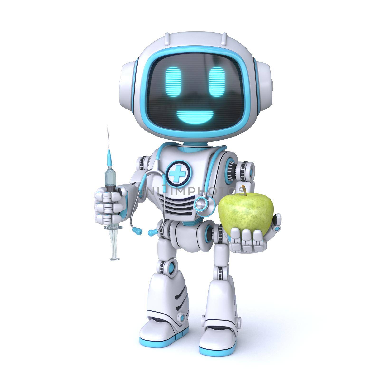 Cute blue robot Health or disease concept 3D rendering illustration isolated on white background