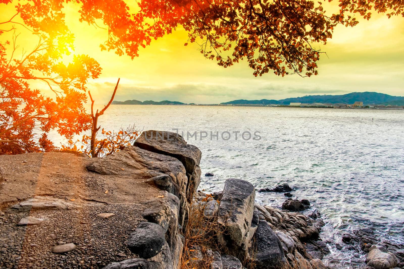 Cliff mountain beside the sea with sun light, Nature concept, Sea concept, Seascape and landscape