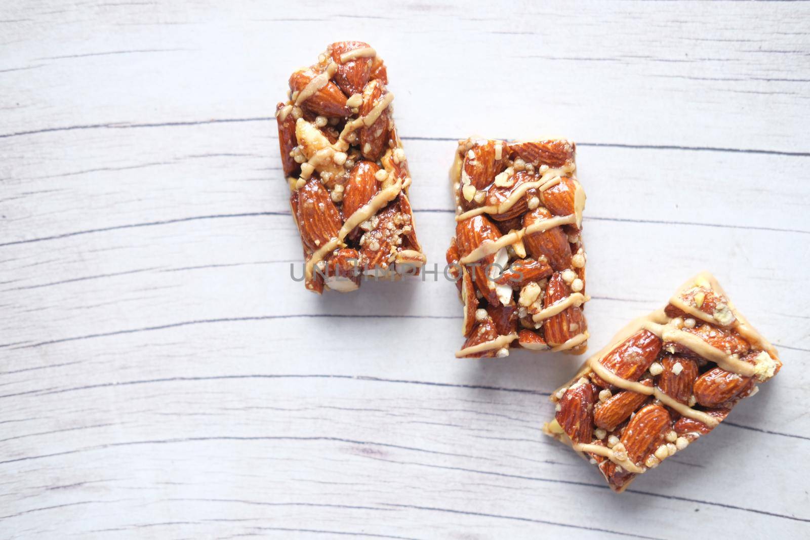 Almond and oat protein bars on table