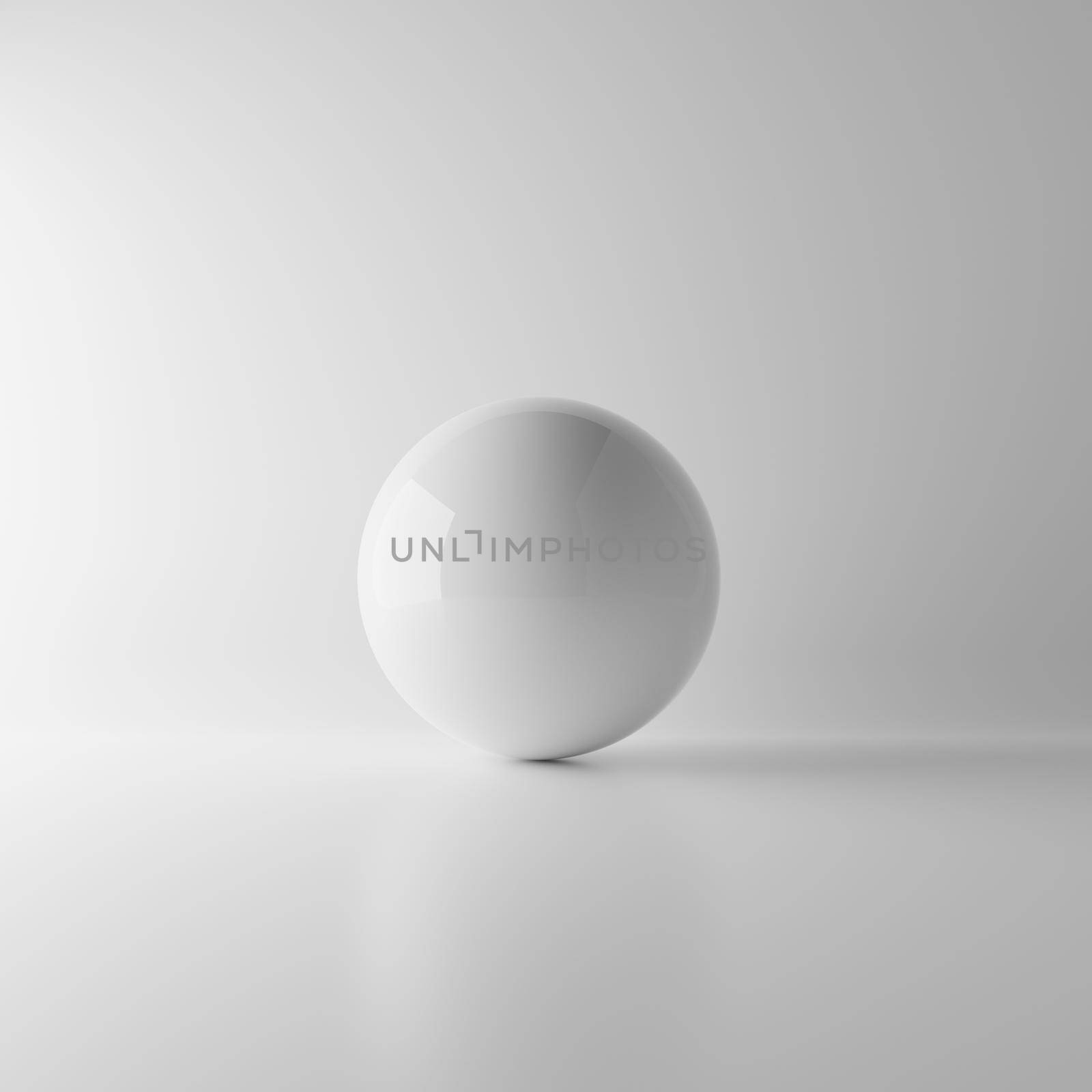 Abstract white reflection sphere ball on white background with lighting and shadow. Realistic mockup concept. Single geometry object. 3D illustration rendering