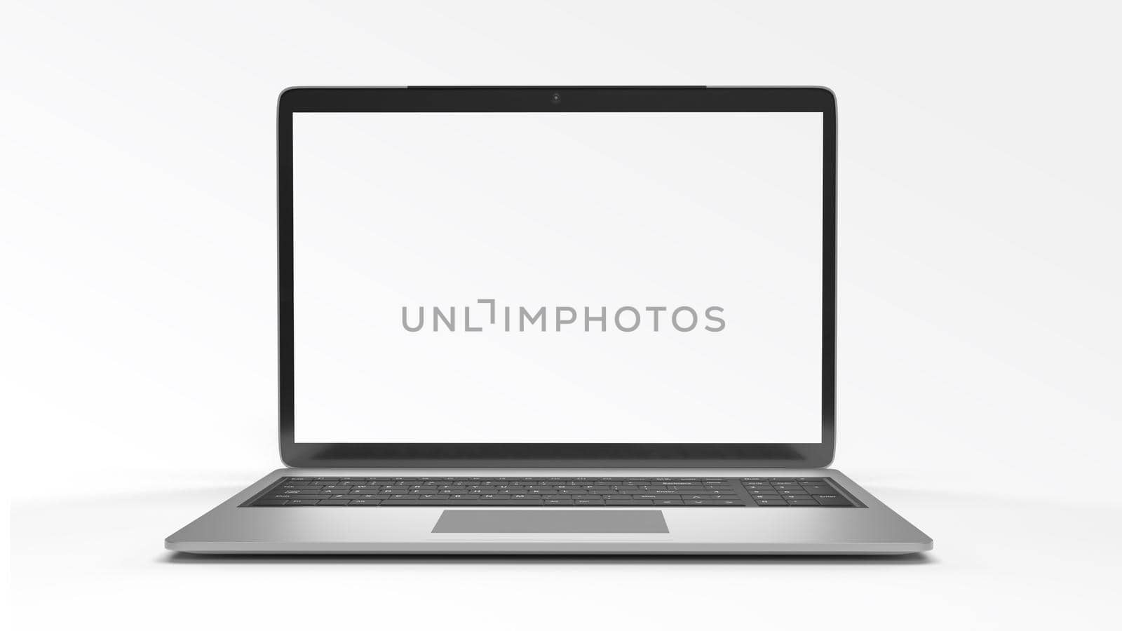 Laptop mockup on white background. Business and online technology object concept. Empty screen for insert your advertisement. 3D illustration rendering
