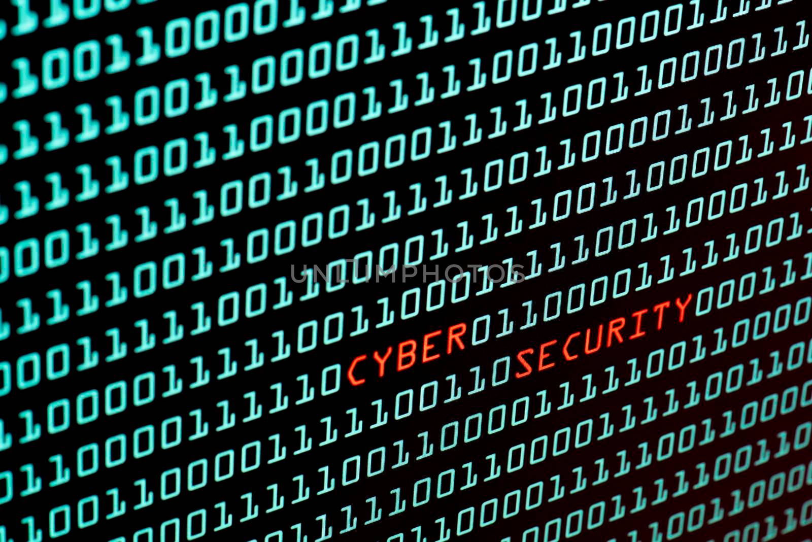 Cyber Security text and binary code concept from the desktop computer screen, selective focus, Security Technology concept, internet hacker concept