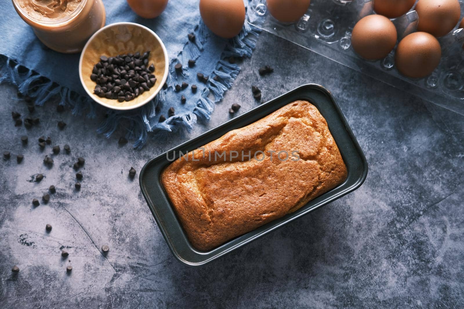 baking cake with ingredient on black background