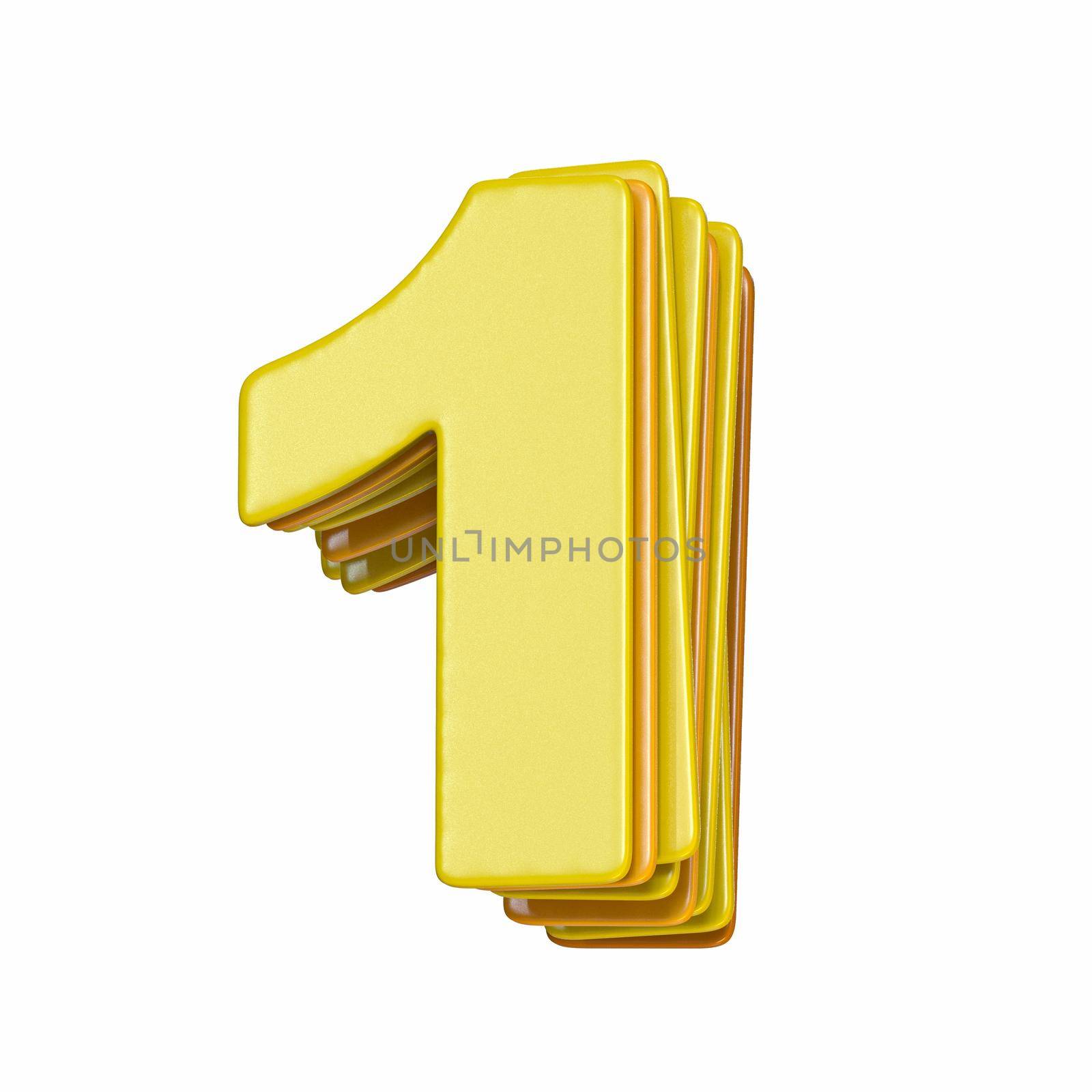 Yellow font Number 1 ONE 3D render illustration isolated on white background
