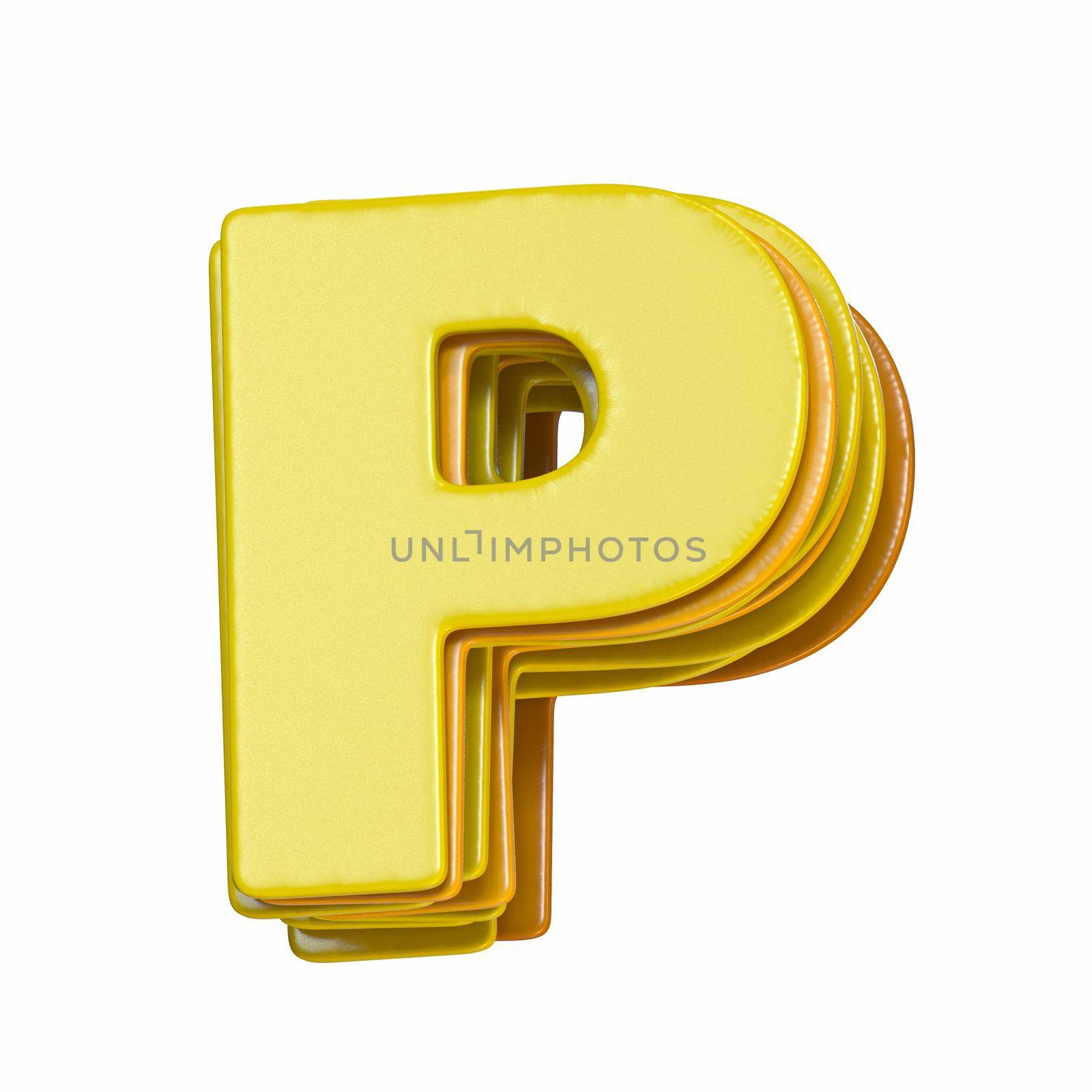 Yellow font Letter P 3D render illustration isolated on white background