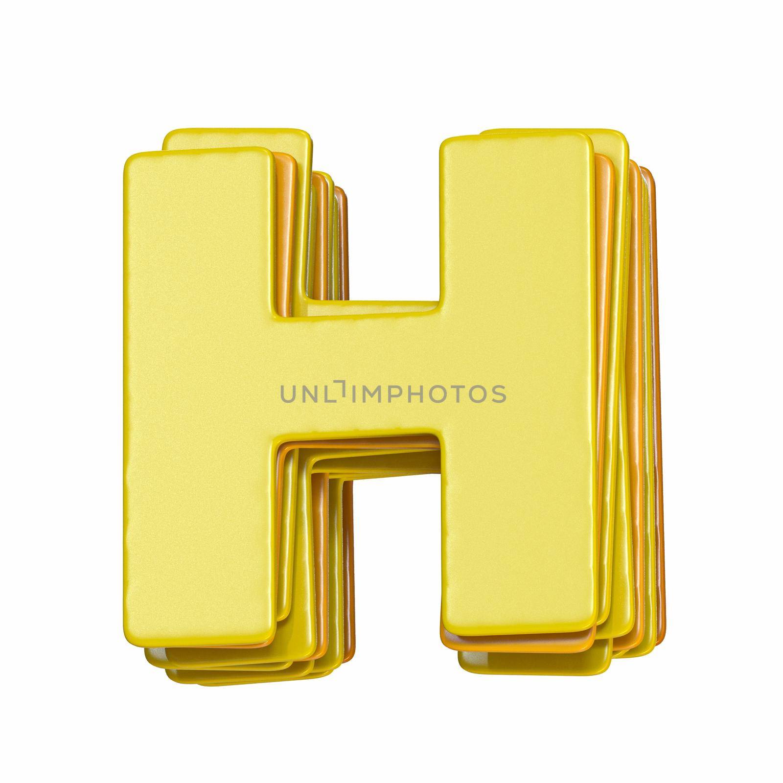 Yellow font Letter H 3D render illustration isolated on white background