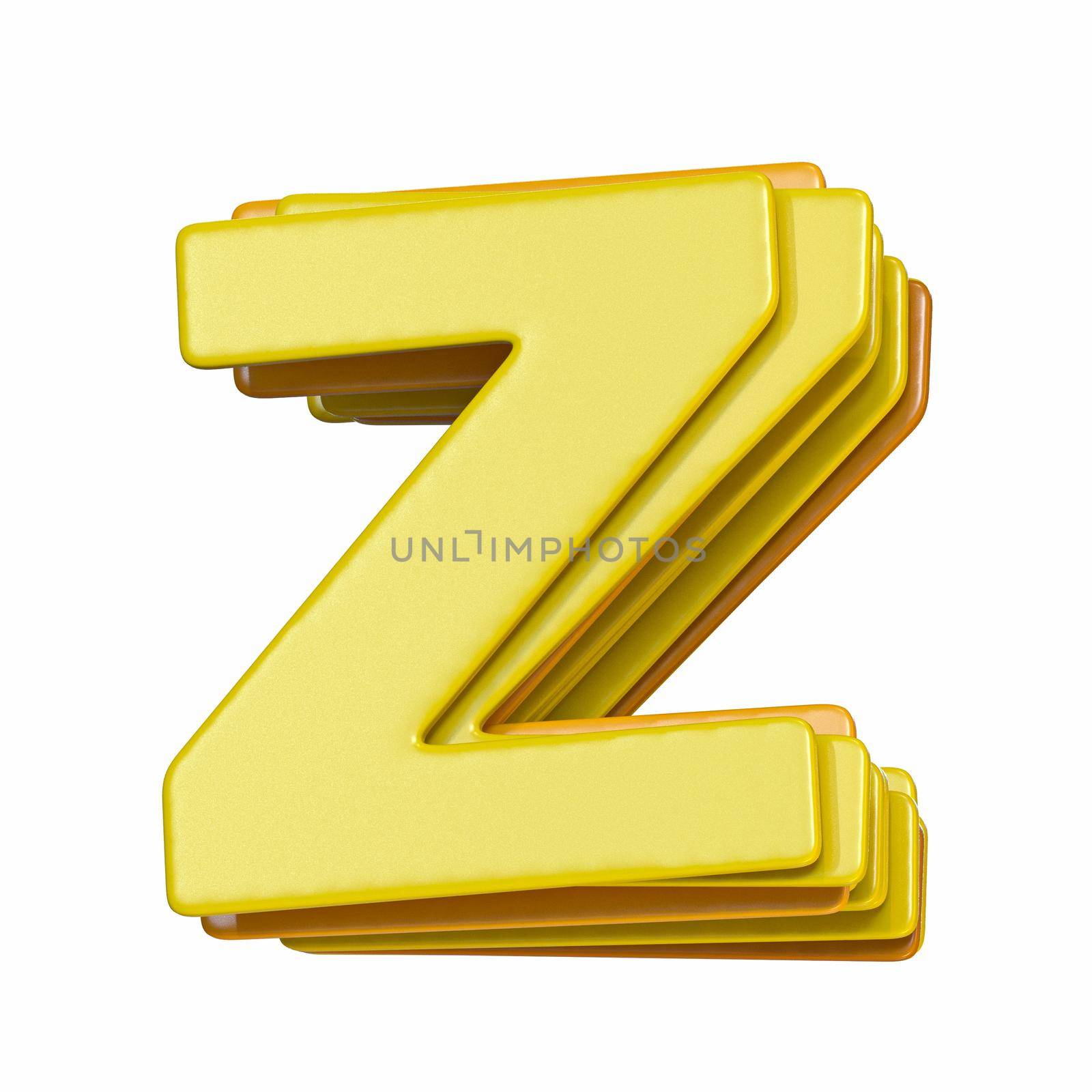 Yellow font Letter Z 3D render illustration isolated on white background