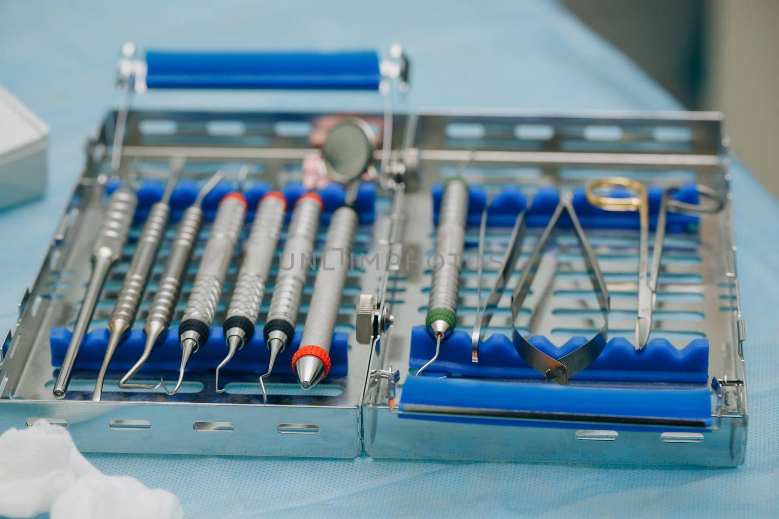 Dentist orthopedist tools. Dental implantation surgical set. Surgical kit of instruments used in dental implantology. by uflypro