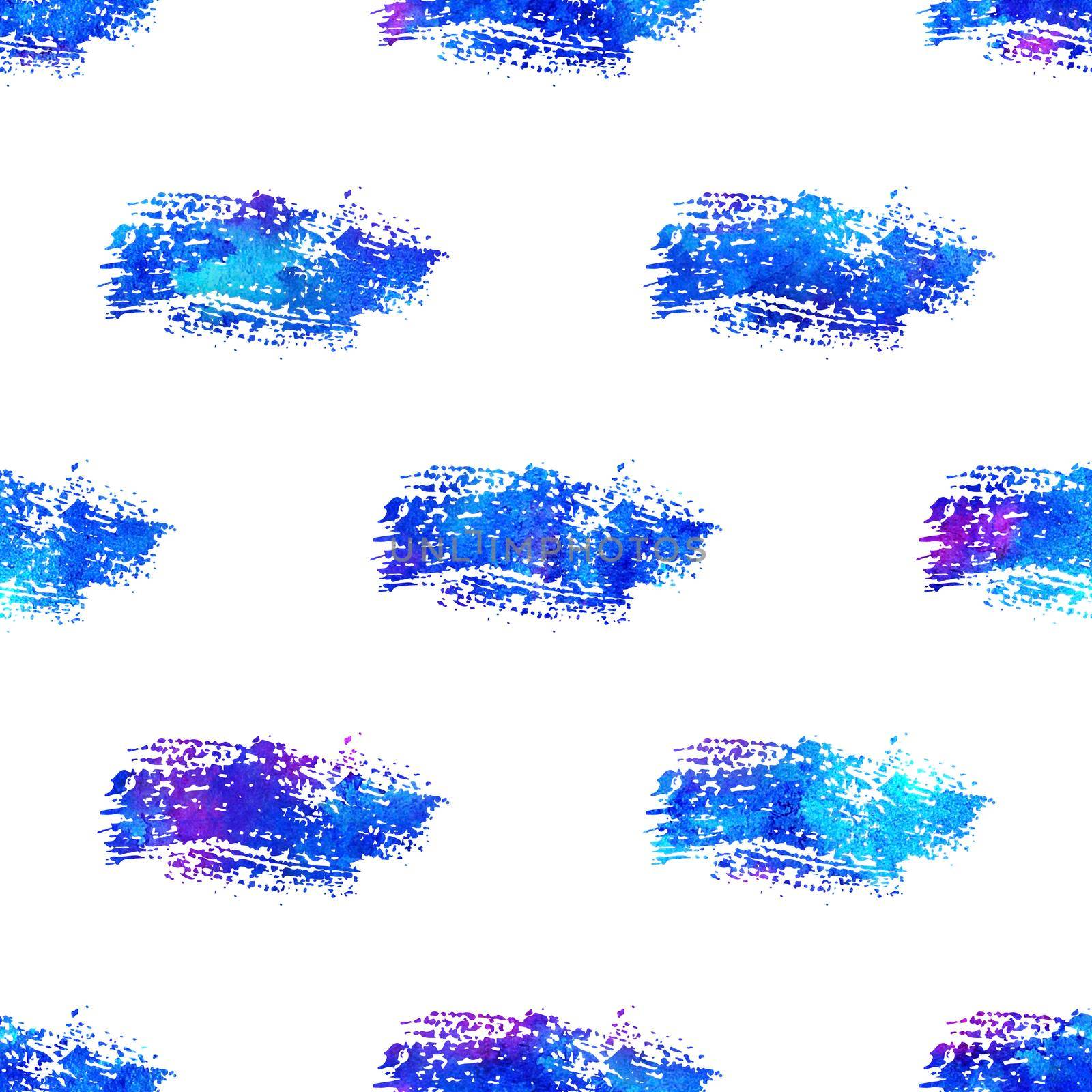 Watercolor Brush Stripes Seamless Pattern Hand Painted Grange Geometric Design in Blue Color. Modern Strokes Grung Collage Background.