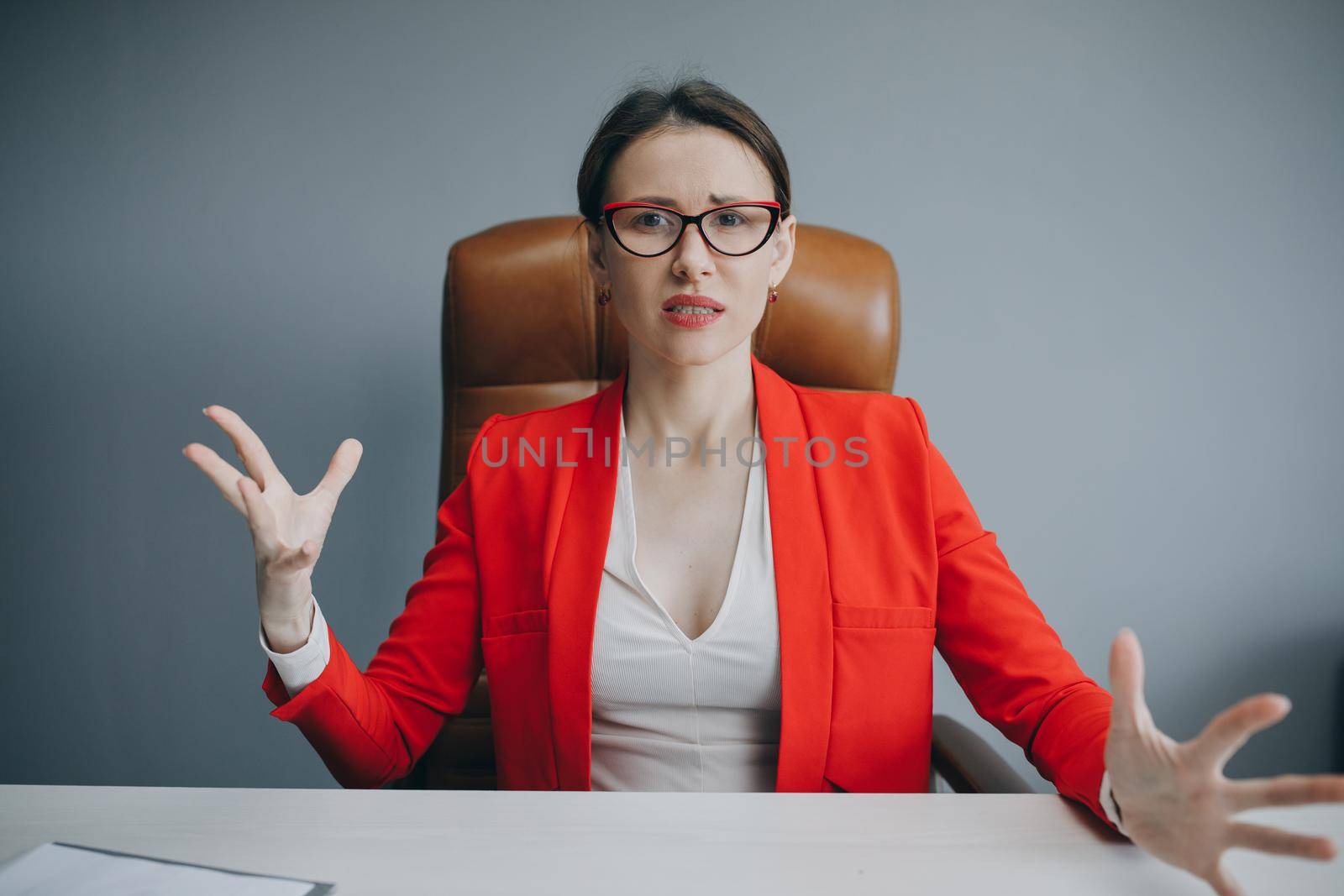 Portrait of a stressed woman. Woman stressed is going crazy. Stress. Close-up of young businesswoman