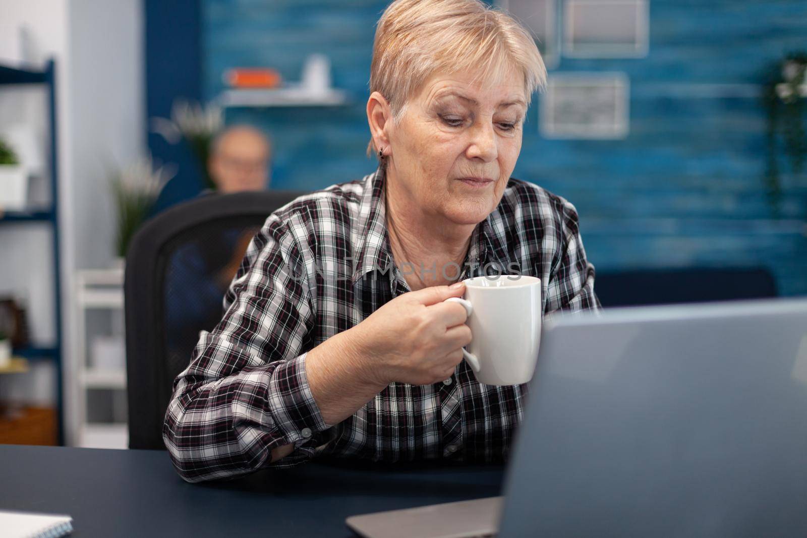 Senior entrepreneur woman reading on computer by DCStudio