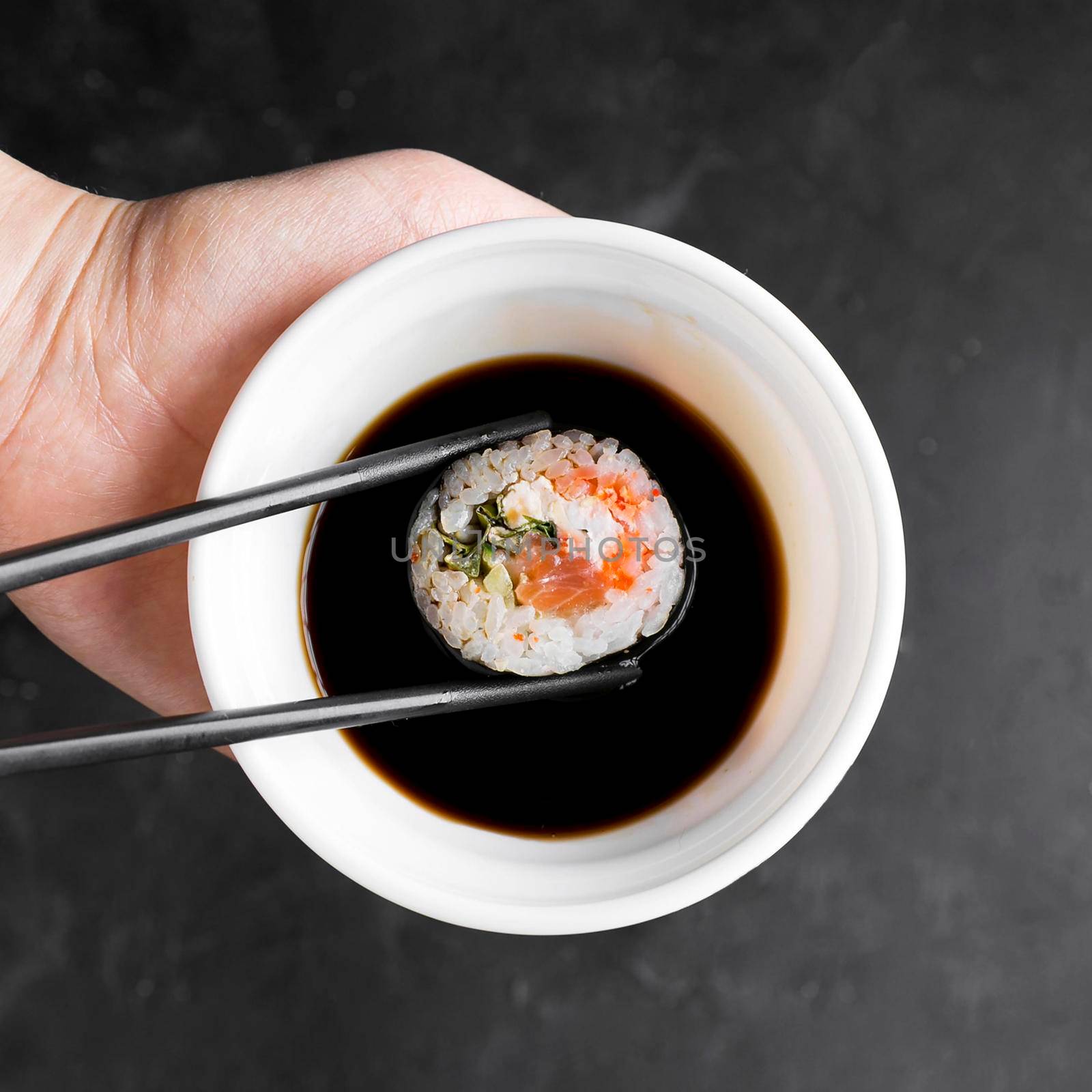 bowl with sauce sushi. High quality photo by Zahard