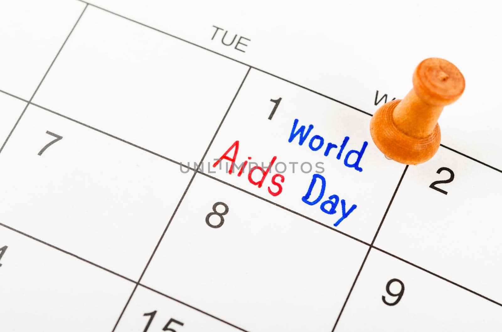 The calendar marking the 1st december world aids day in red letter