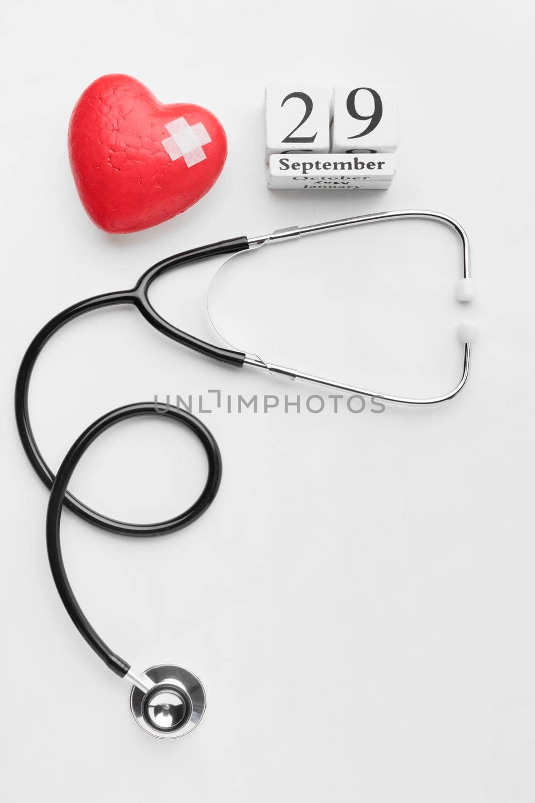 top view world heart day concept stethoscope. High resolution photo