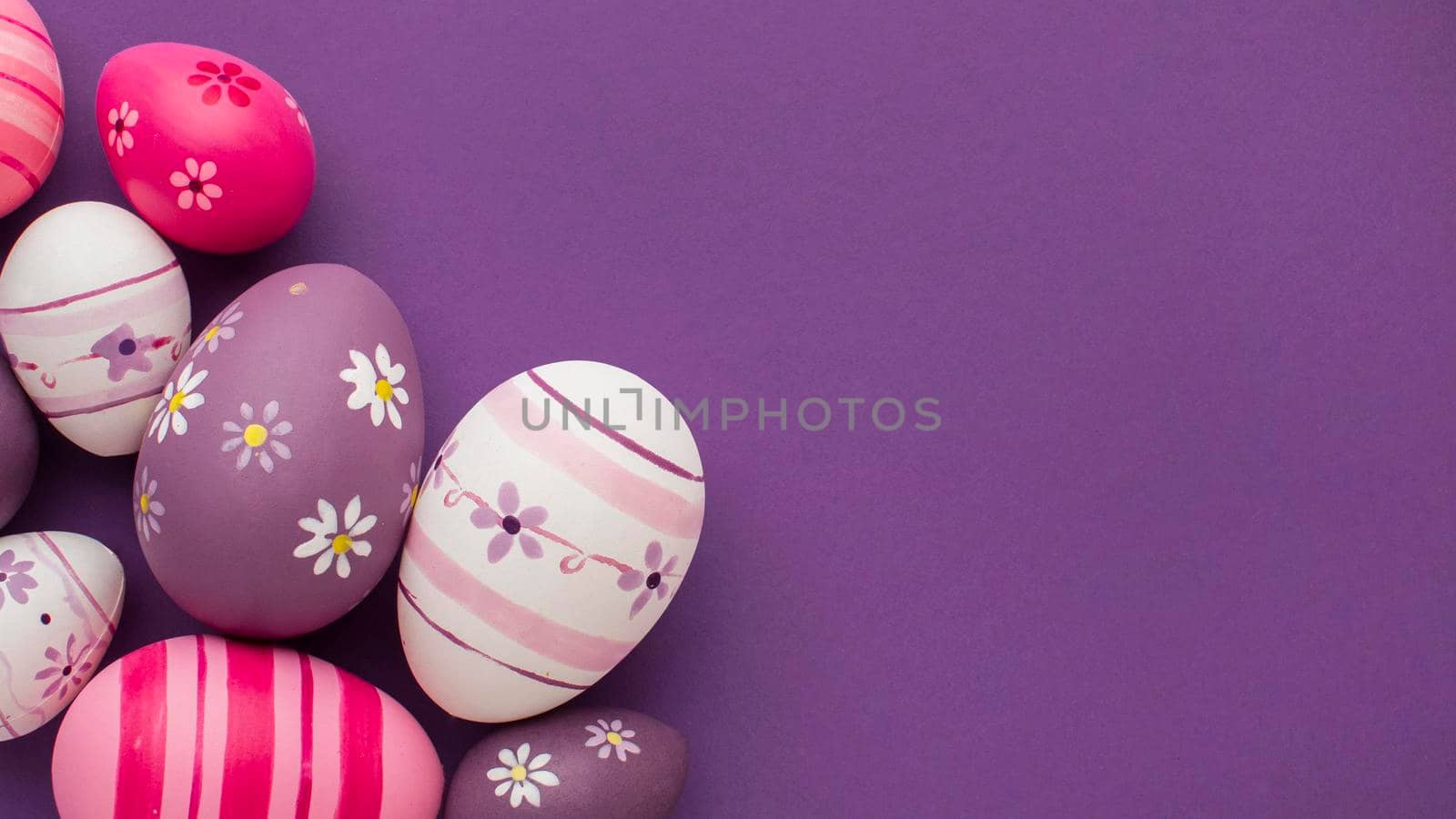 top view colorful easter eggs. High resolution photo