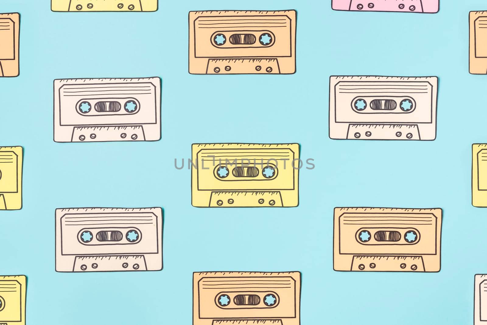 arrangement cassette tape blue. High resolution photo