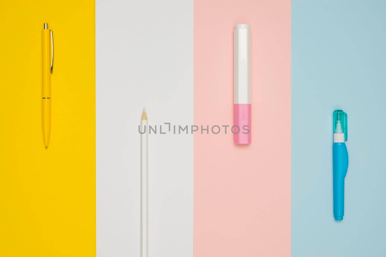 top view different office pens. High resolution photo
