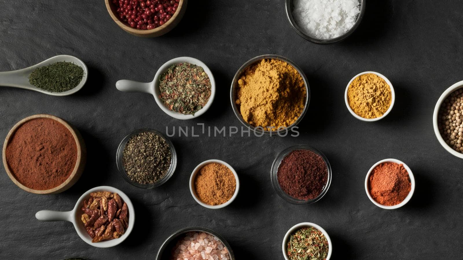 bowls condiments table. High resolution photo