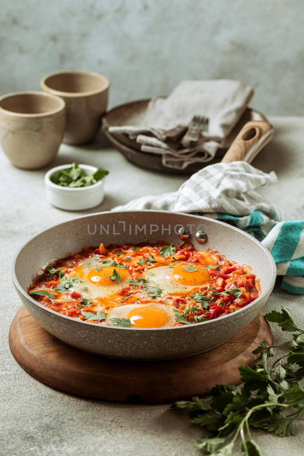 tasty egg meal pan high angle. High quality photo by Zahard