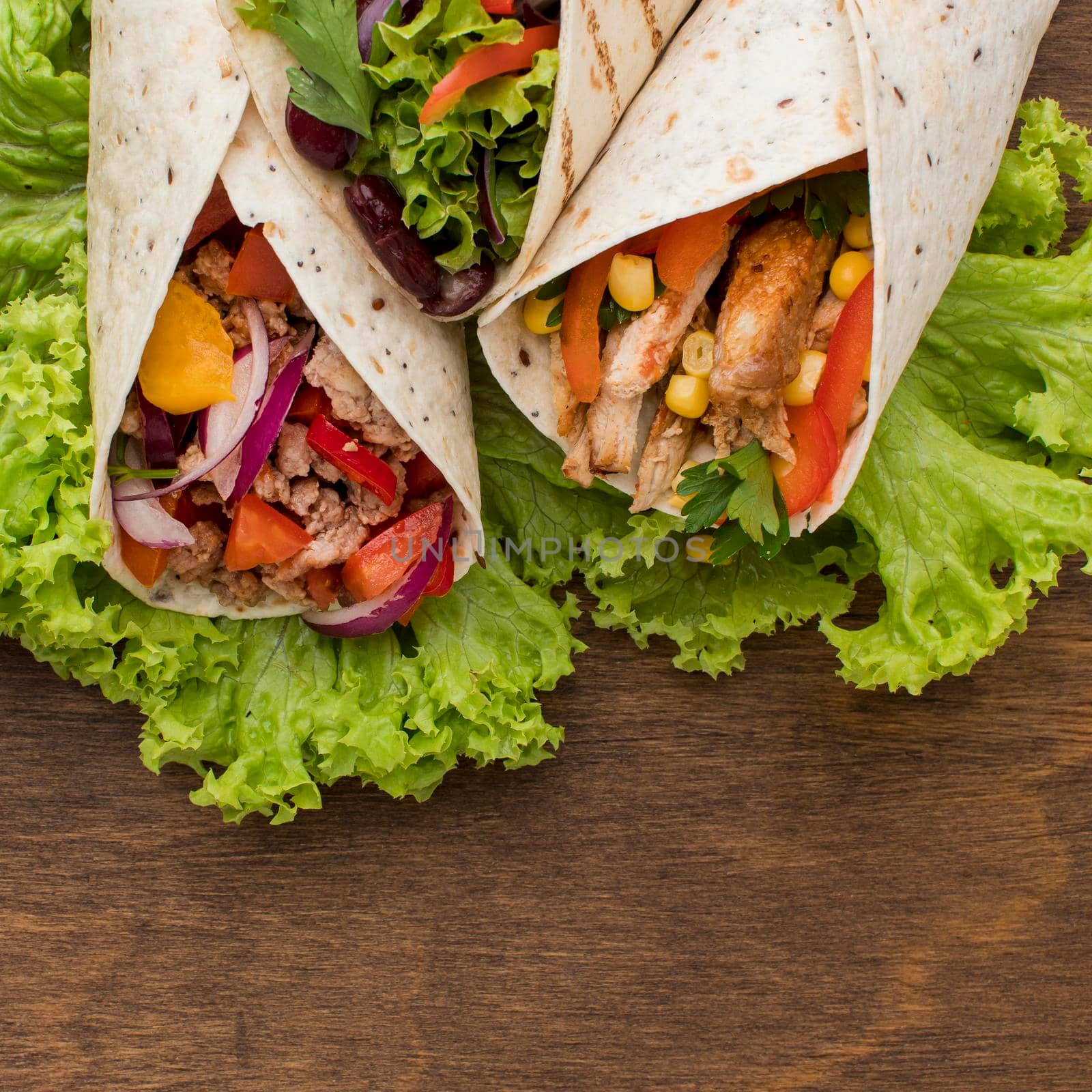 delicious tortilla wraps with meat. High resolution photo