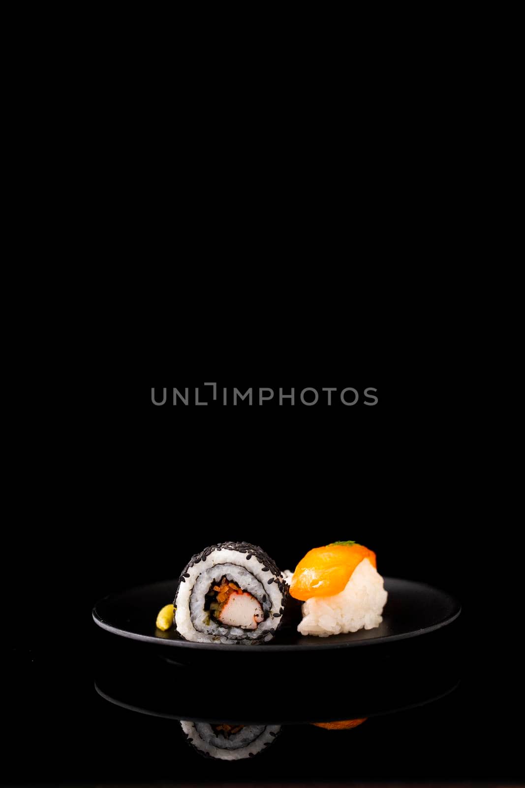 front view maki sushi nigiri with . High quality photo by Zahard