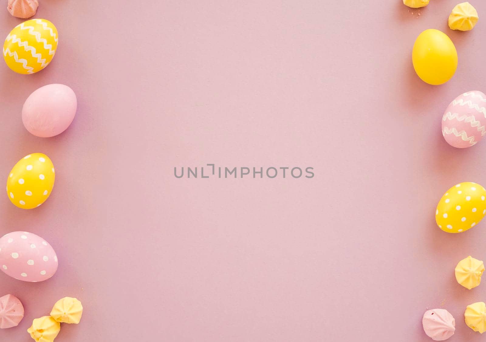 colourful easter eggs with small sweets table. High resolution photo