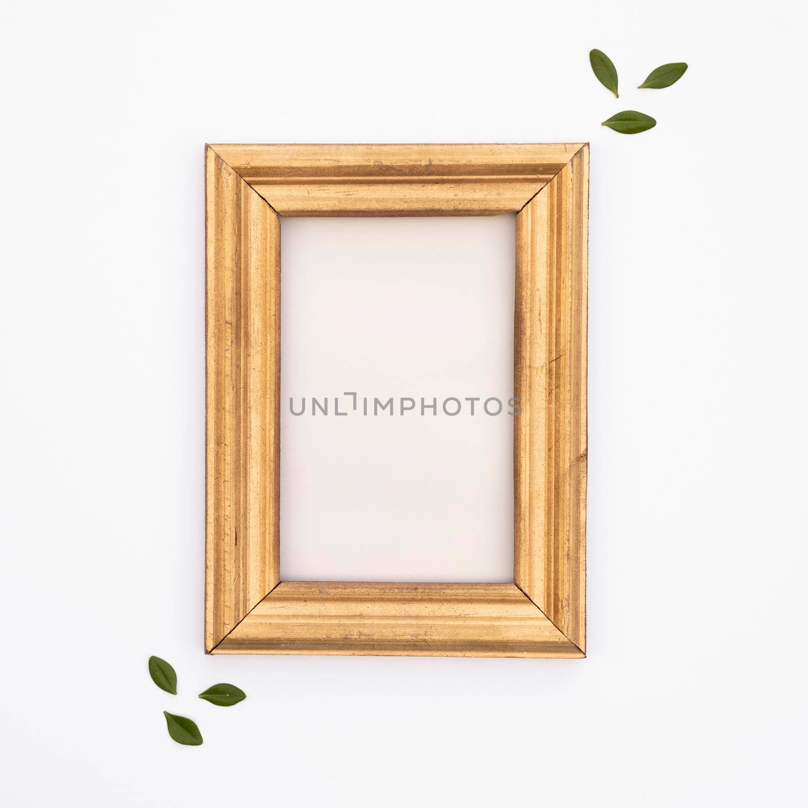 flat lay wooden frame with white background. High resolution photo