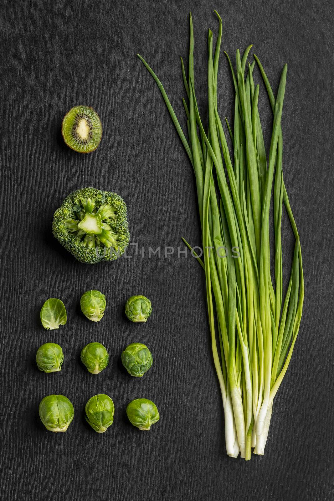 top view broccoli with chives brussels sprout. High resolution photo