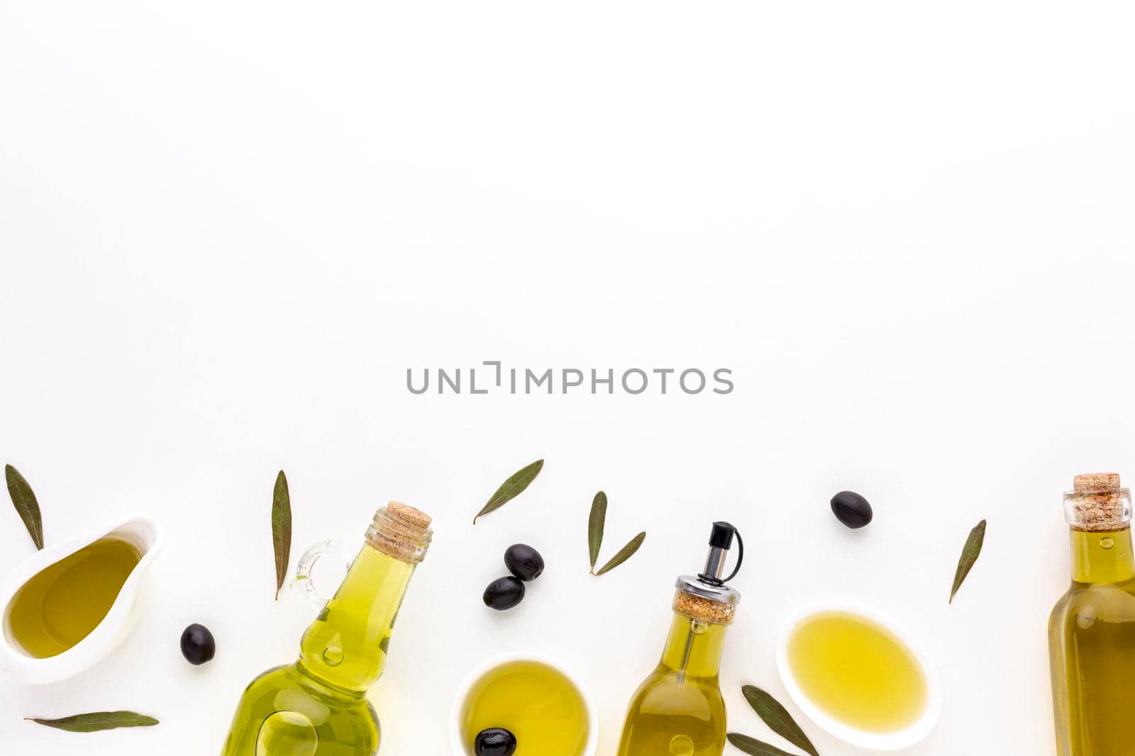 olive oil saucers bottles. High resolution photo