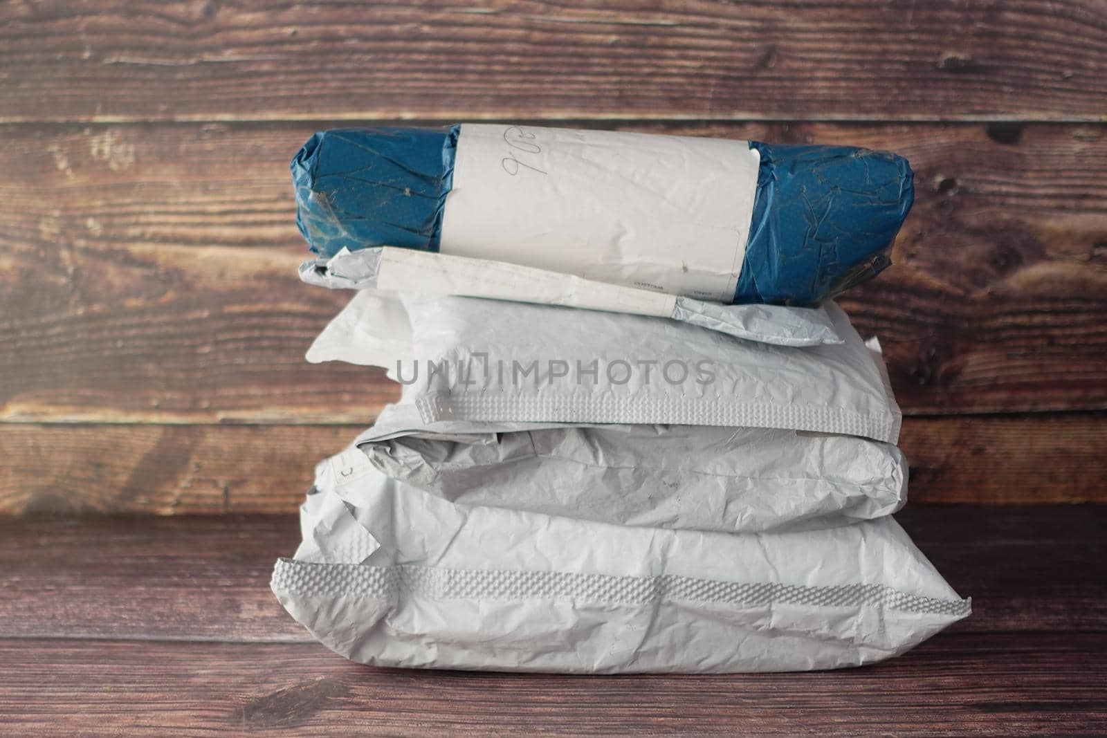 yellow paper bubble envelope on table ,